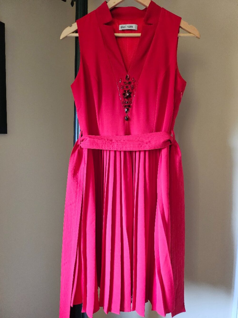 Grace Karin Coral Collared Dress Custom Beaded Detail Sz S